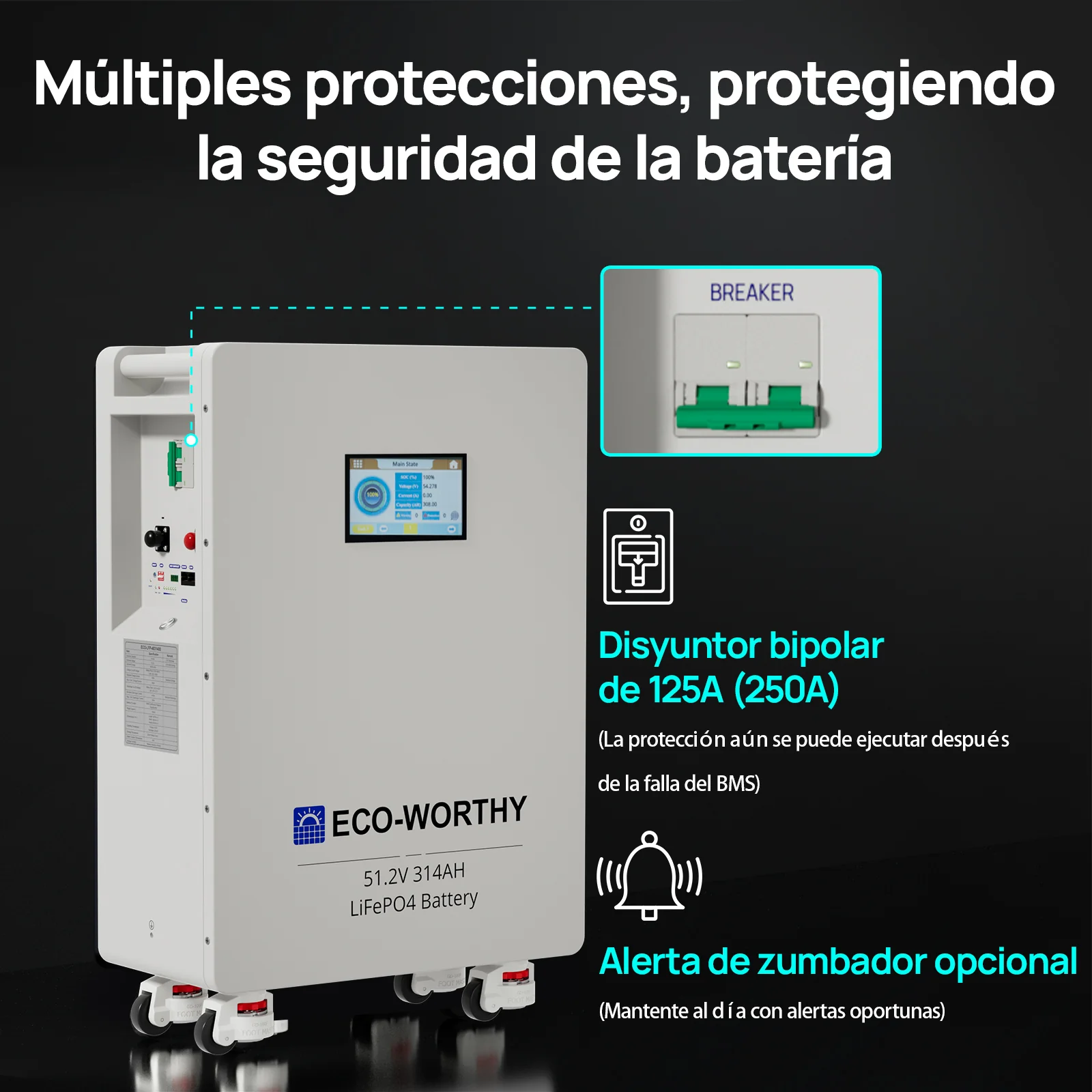 Batería LiFePO4 ECO-WORTHY de 48V  314Ah | Batería solar de emergencia para el hogar - Image 7