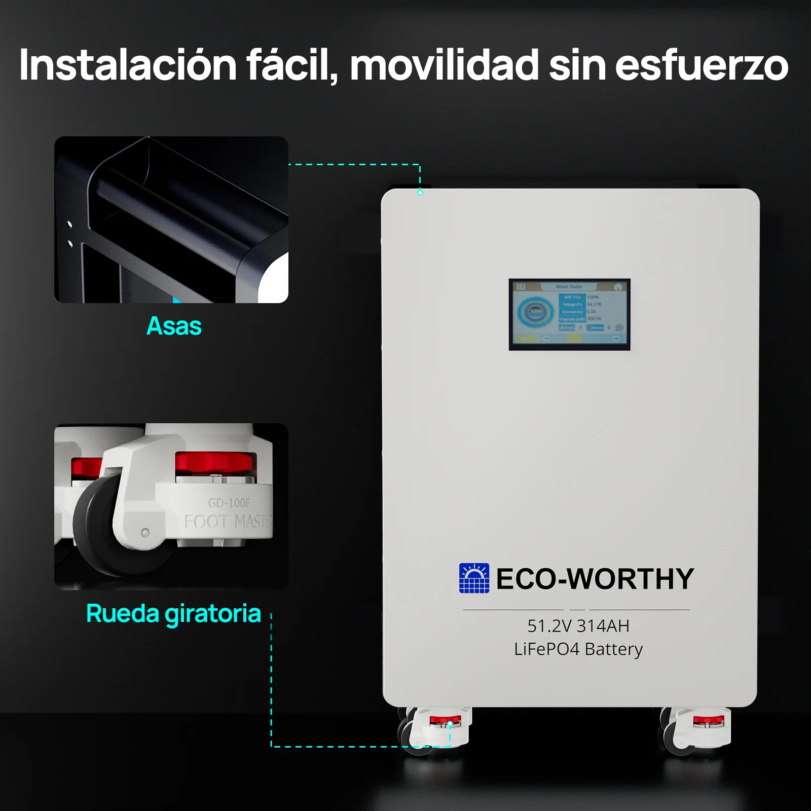 Batería LiFePO4 ECO-WORTHY de 48V  314Ah | Batería solar de emergencia para el hogar - Image 9