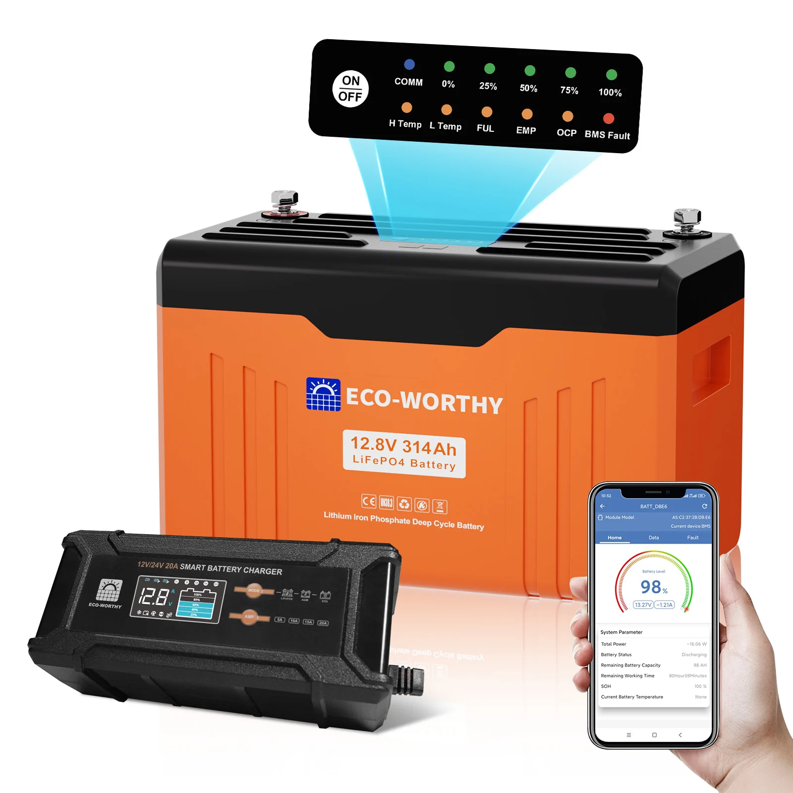 Batería de litio LiFePO4 de 12V y 314Ah con Bluetooth - Image 3