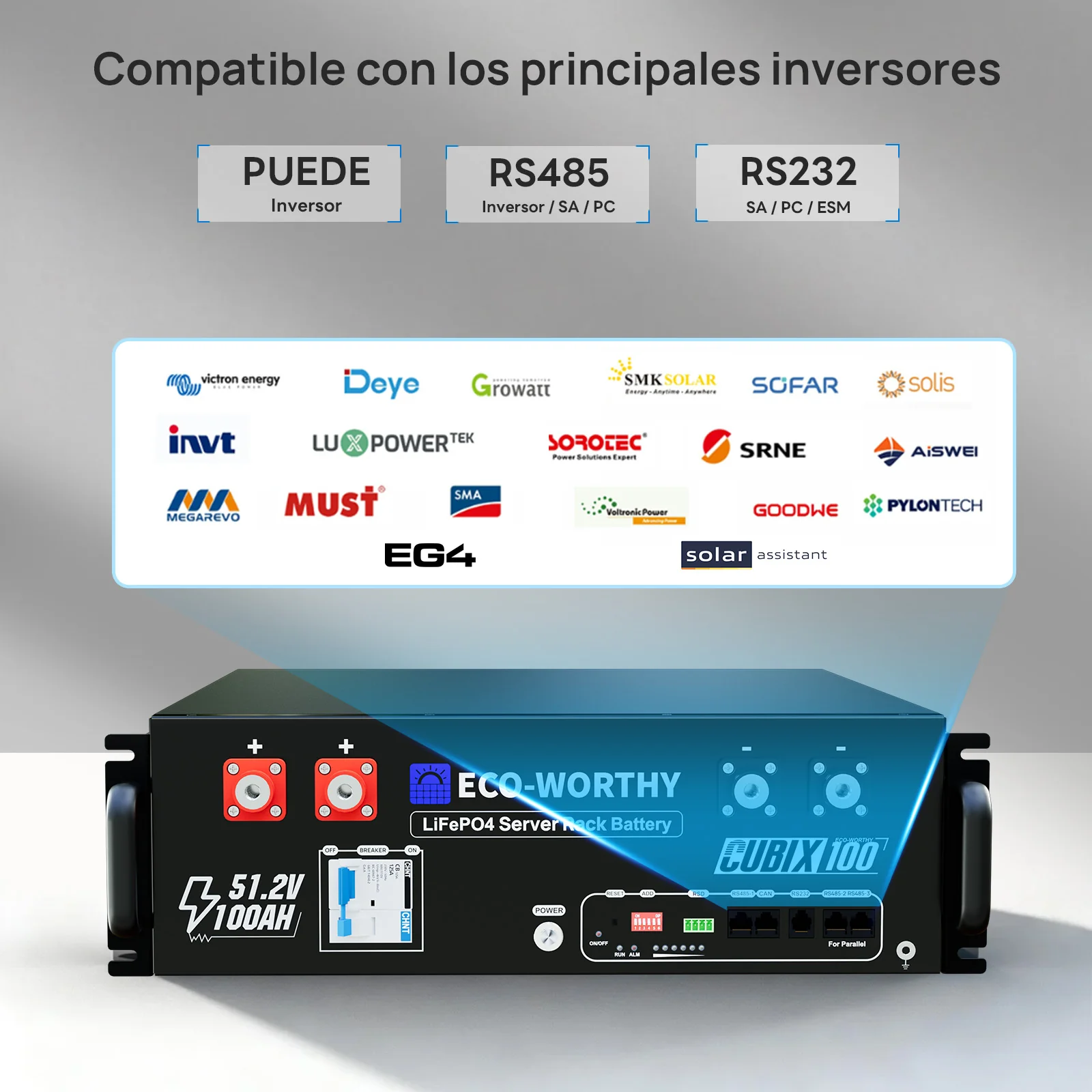 Batería para rack de servidor ECO-WORTHY de 48V(51,2V) 100 Ah LiFePO4, tamaño 3U, con Bluetooth y wifi- Versión 3 - Image 5