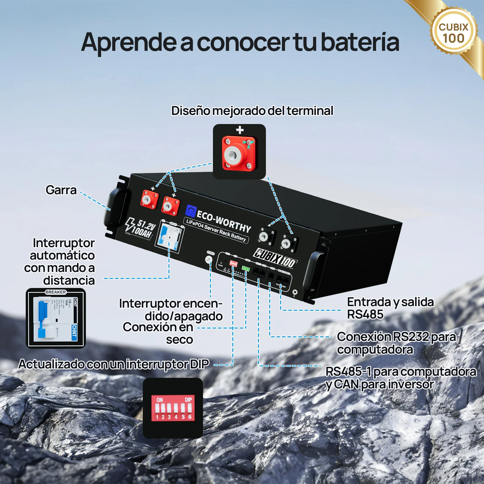 Batería para rack de servidor ECO-WORTHY de 48V(51,2V) 100 Ah LiFePO4, tamaño 3U, con Bluetooth y wifi- Versión 3 - Image 9