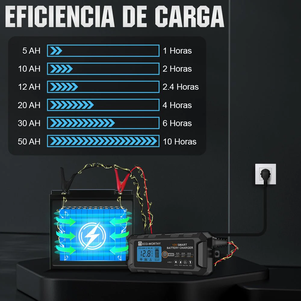 Cargador de batería inteligente automático de 5A y 10A 12V con pantalla LCD para baterías de litio (LiFePO4) - Image 6