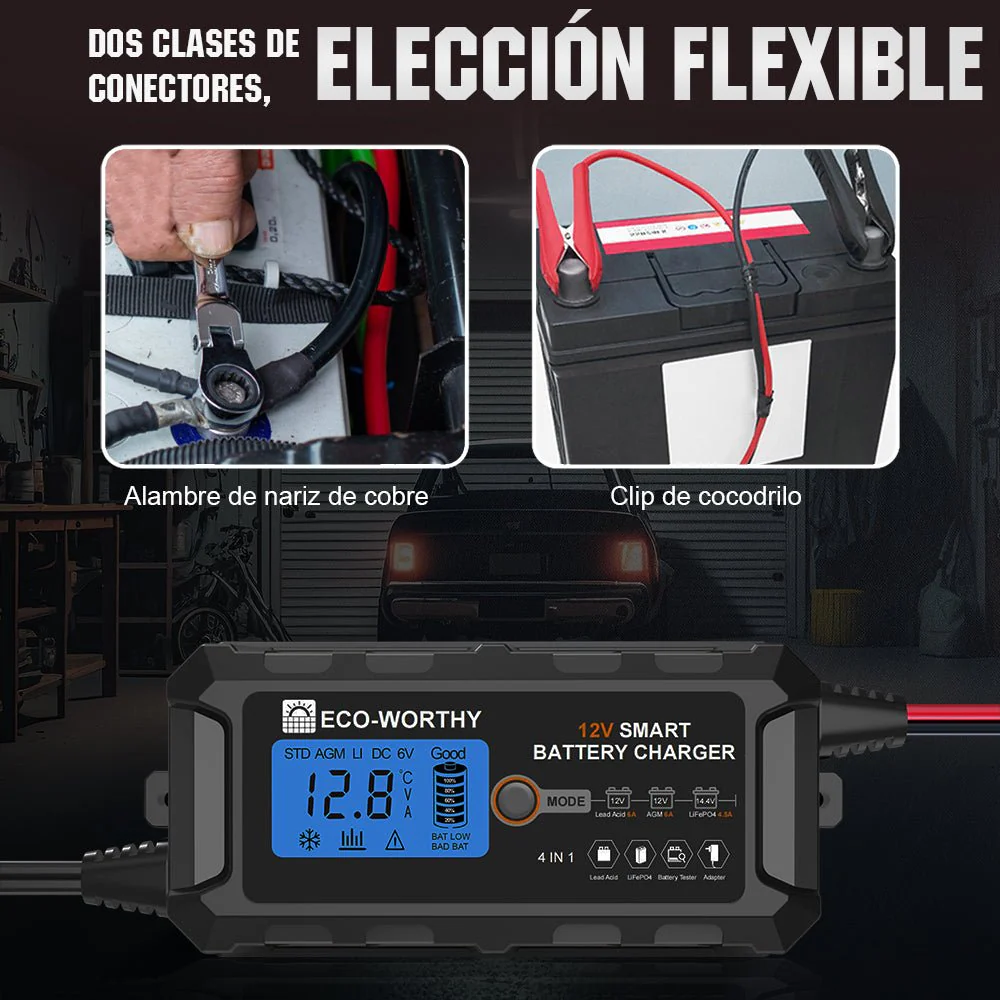 Cargador de batería inteligente automático de 5A y 10A 12V con pantalla LCD para baterías de litio (LiFePO4) - Image 7