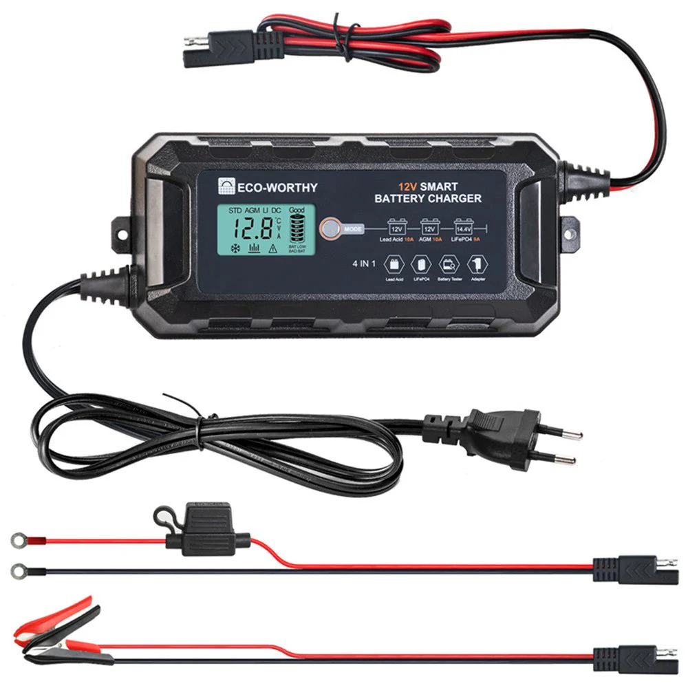 Cargador de batería inteligente automático de 5A y 10A 12V con pantalla LCD para baterías de litio (LiFePO4) - Image 9