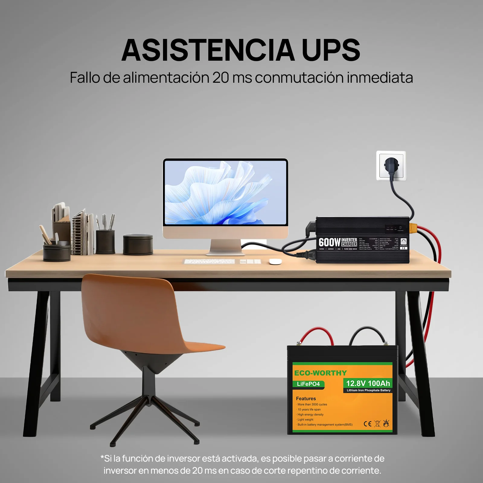 Cargador de batería LiFePO4 de 14,6V y 25A con inversor de 600 W de 12V a 230V para batería - Image 6