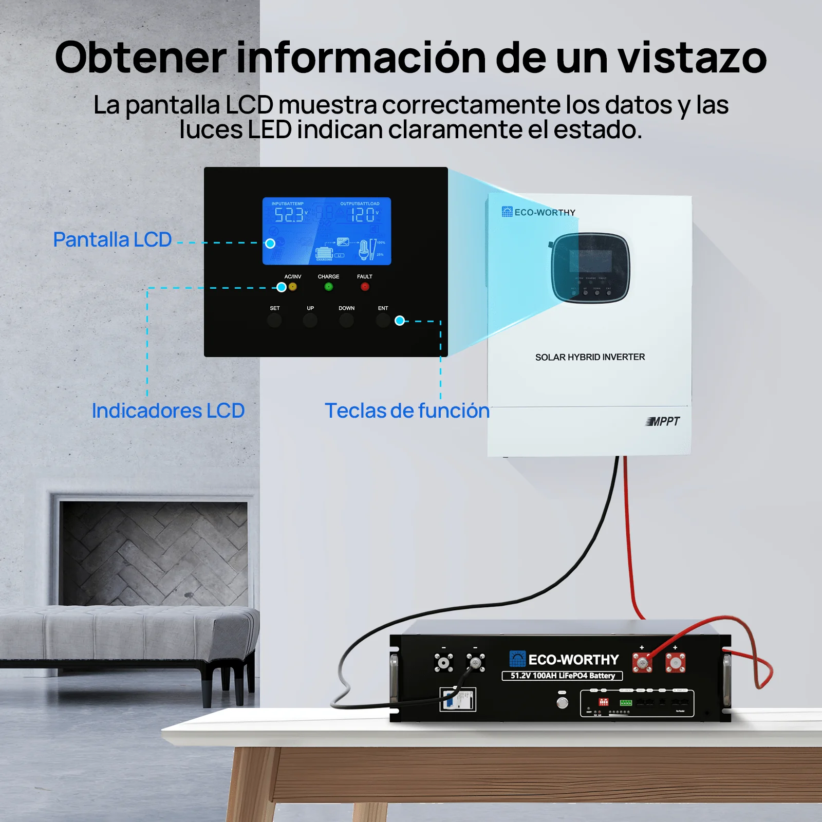 Inversor/cargador solar todo en uno ECO-WORTHY de 48V 3000W | MPPT de 60A, entrada fotovoltaica de 3400W - Image 5