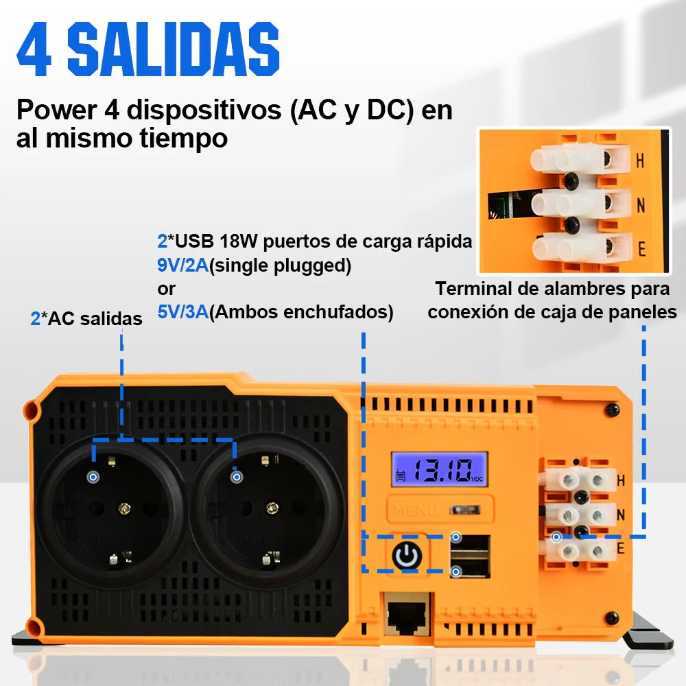 Inversor de Onda Sinusoidal Pura de 1100W de 12V a 230V para Kits Solares Aislada - Image 4