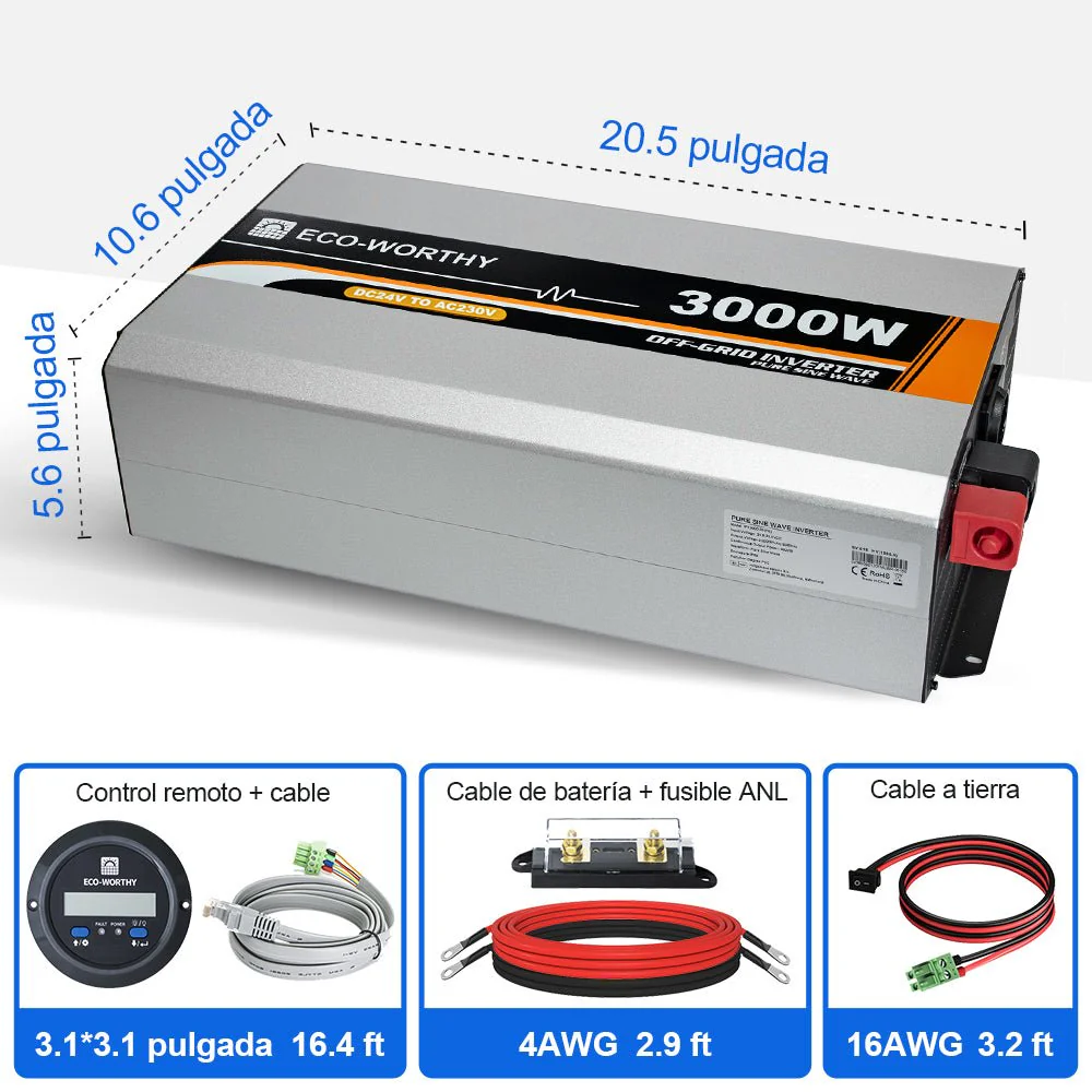 Inversor de Onda Sinusoidal Pura de 3000W de 24V a 230V para Kits Solares Aislada - Image 7
