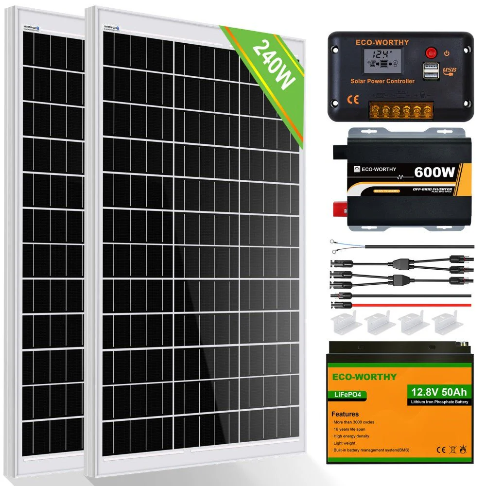 Kit Solar Aislada 120W 240W 12V (1/2x120W) con Inversor 600W+Batería de Litio 0.6kWh - Image 4