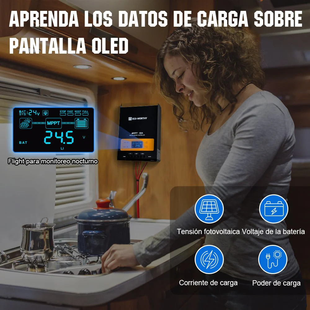 Regulador de Carga MPPT-OLED 12/24/36/48V 60A - Image 5