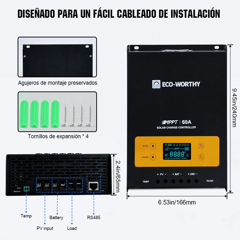 Regulador de Carga MPPT-OLED 12/24/36/48V 60A - Image 6