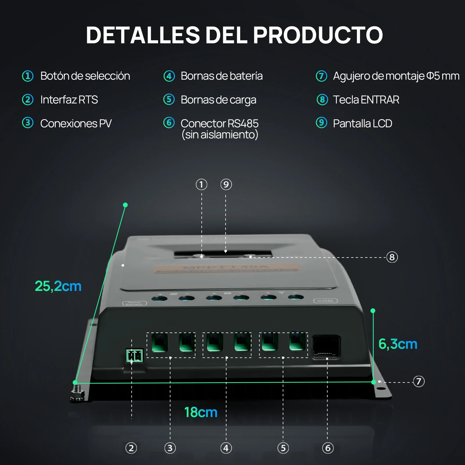 Regulador de Carga MPPT-OLED 12/24V 40A - Image 9