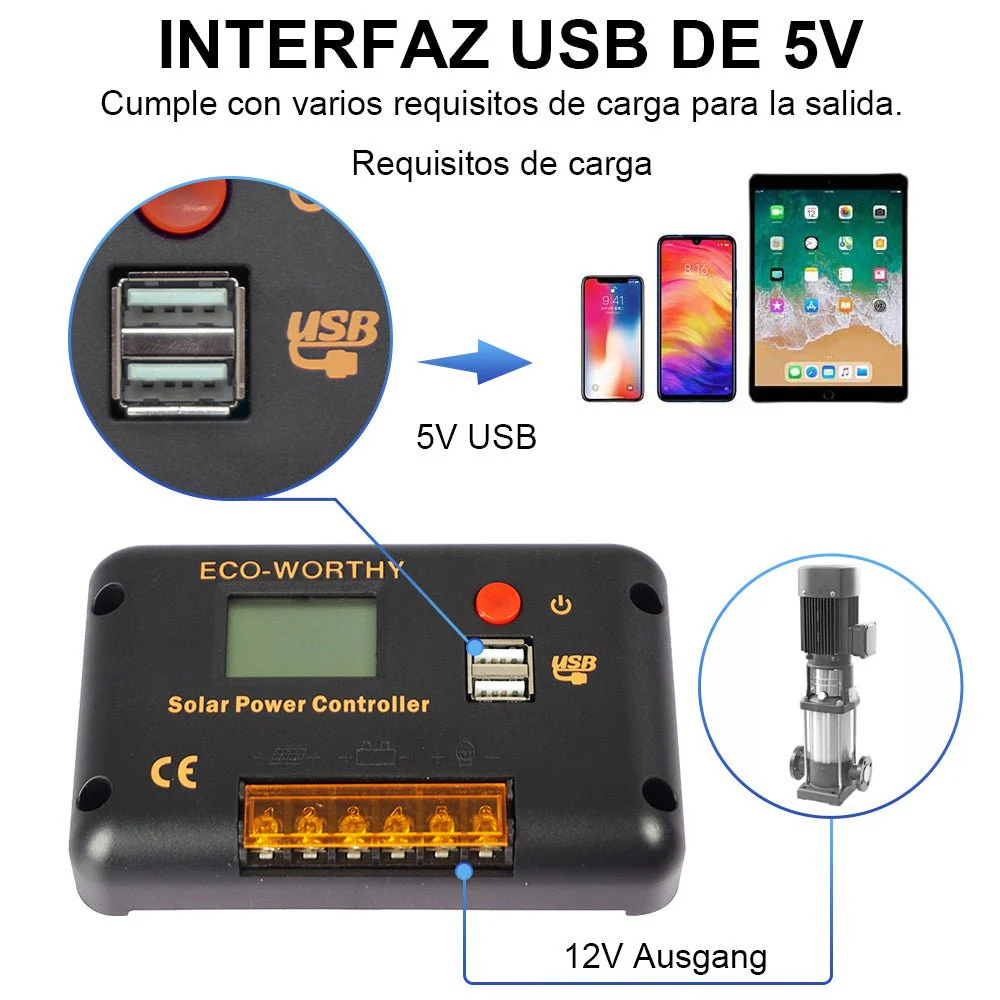 Regulador de Carga PWM-LCD & USB 12/24V 30A - Image 4